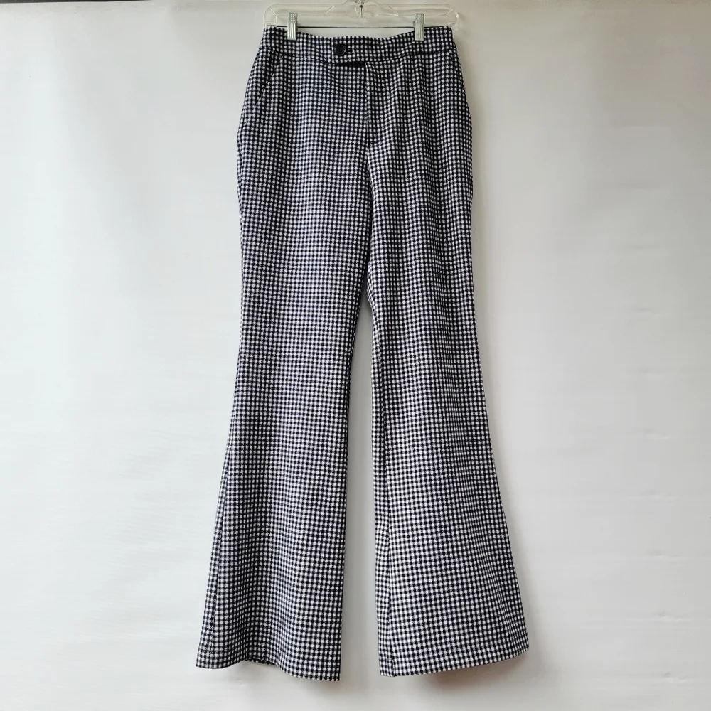 Avec Les Filles Black and White Checkered Flare Pants Size 6 High Waist Neutral - Picture 1 of 14